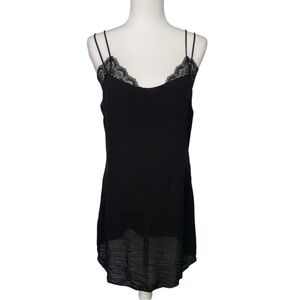 Intimately Free People Black Floral Crochet Lace Trim Slip Dress Size Medium